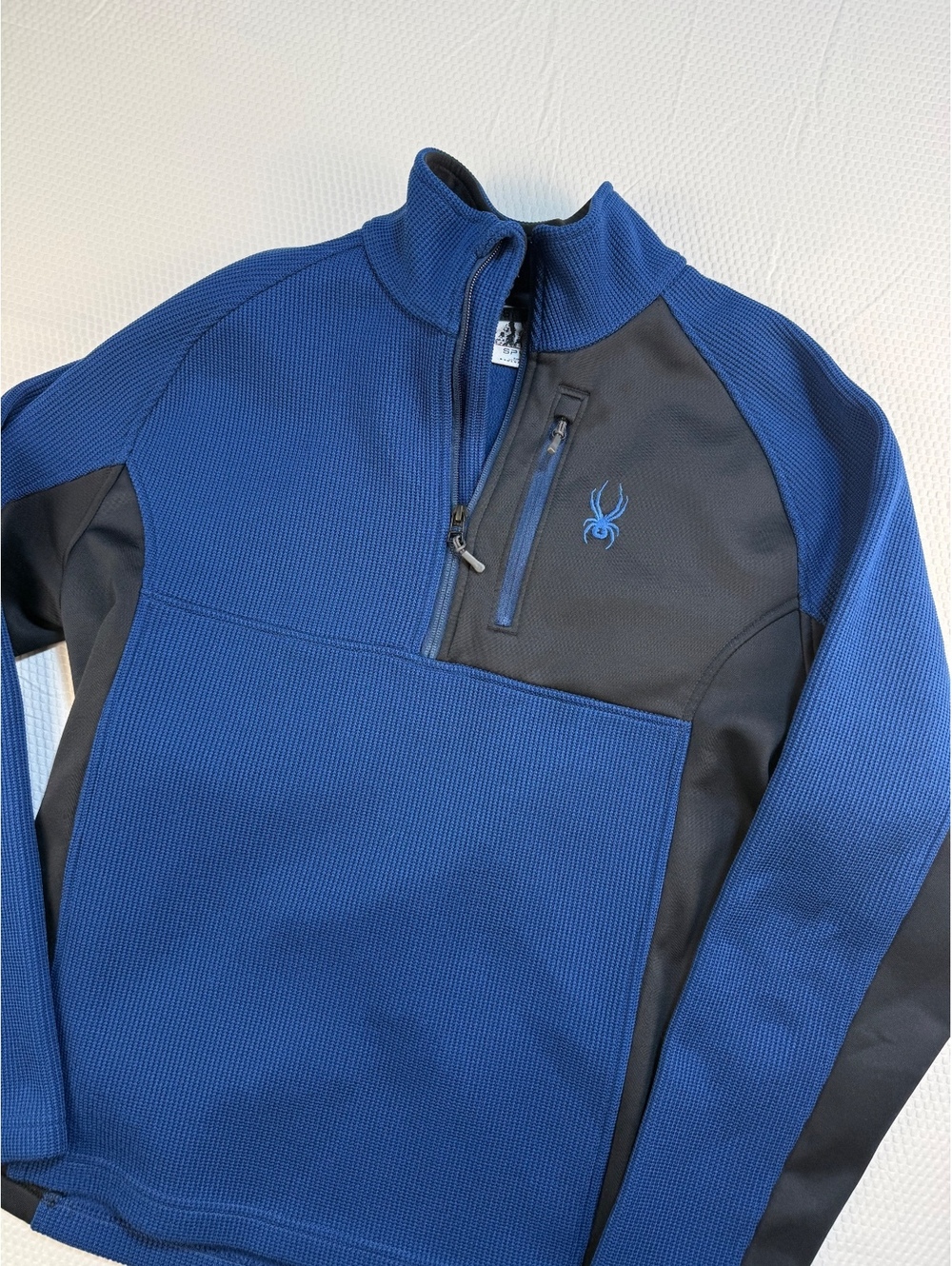 Spyder 1619902 Quarter Zip Pullover Men L Blue Black Colorblock Fleece Outdoor